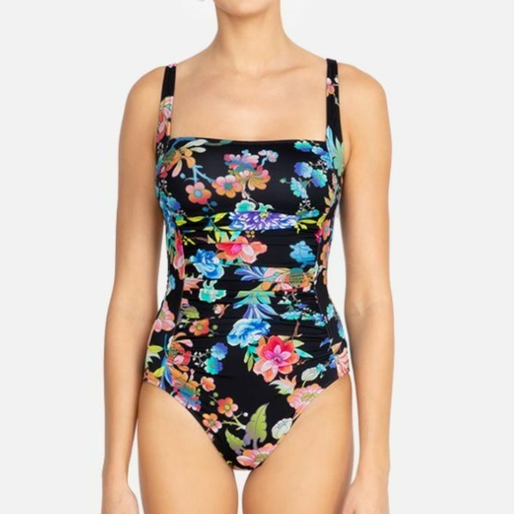 Johnny Was Dreamer Floral-Print Ruched One-Piece Swimsuit